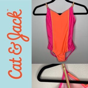 Cat & Jack Neon One Piece 80’s V-Neck Swimsuit
